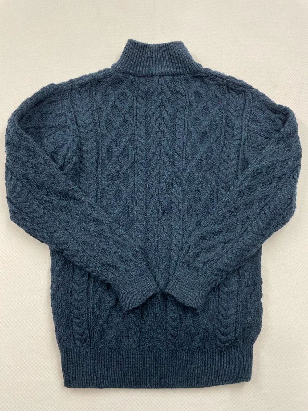 Aran Crafts Blue Merino Wool Cable Knit Half Zip Fisherman Irish Sweater Mens XL